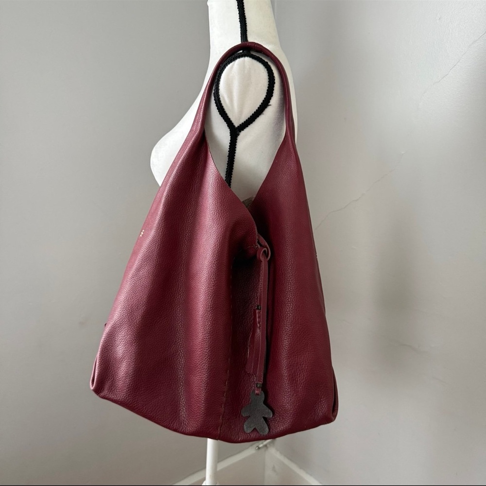 Henry Beguelin Canotta Happy Chianti Cervo Tassel Tie Large Hobo Bag Burgundy - Picture 13 of 14